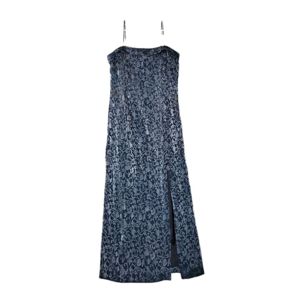VTG Maxi Slip Dress Sz 16 Irridescent Damask Blue Filigree W/ Jacket Formal Prom